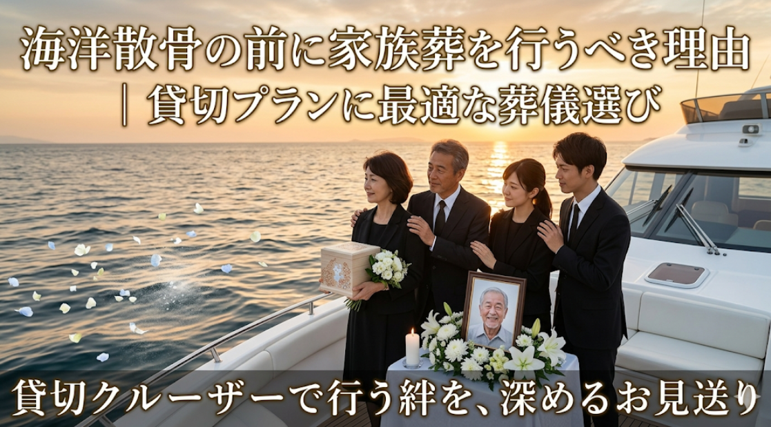 海洋散骨の貸切プラン　家族で散骨の様子